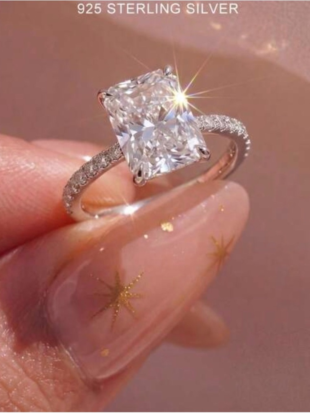 NWT-2ct Moissanite Radiant Hidden Halo Sterling Silver Engagement Ring